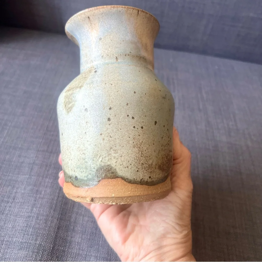 Rustic Brown and Blue Ceramic Vase vintage hand made lovely - Picture 4 of 8